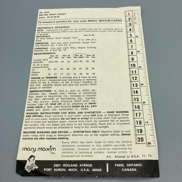 Vintage Mary Maxim Patterns, Ladies Belted Wrap Jacket No 2218, 1950s Iconic - Picture 2 of 2